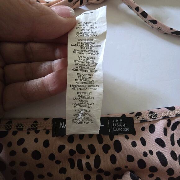 Nasty Gal 2pc Dalmatian Tie Bikini Womens Sz 6 Tan Black High Leg Cutout Front - Picture 15 of 16